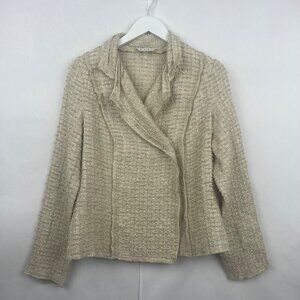 Cabi Oatmeal Boucle Moto Chenille Tweed Blazer Size Small